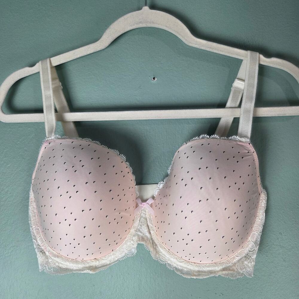 Victoria's Secret VS Womens Pink Dream Angels Lined Demi Bra 34DDD Lace Dots Bow